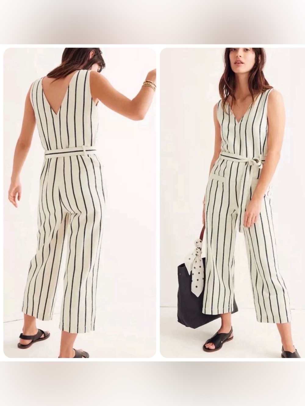 MADEWELL Striped Linen Pull-On Coastal Summer Jumpsuit XS